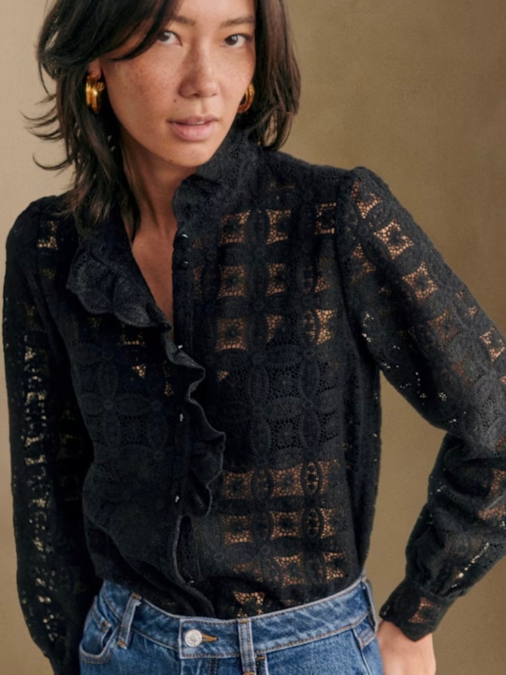 Sézane Chlo Shirt Black Guipere